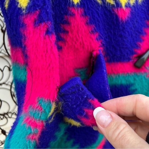 Vintage 90s DWSF Oversized Southwest Boho Aztec Fleece Blazer - Picture 6 of 7
